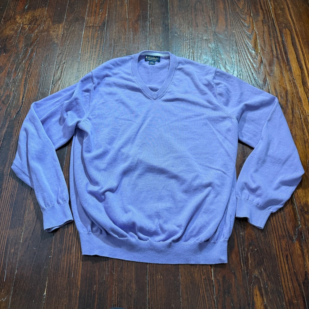 Brooks Brothers Sweater Men's 2XL Purple 100% Supima Cotton V Neck Pullover